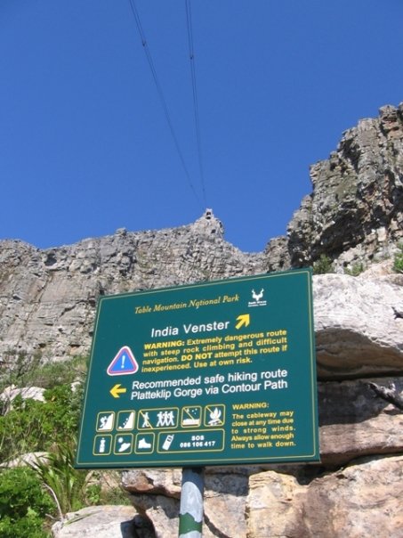 The warning sign at the start of the India-Venster Route