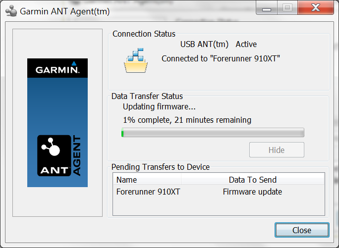 Garmin ANT Agent updating software